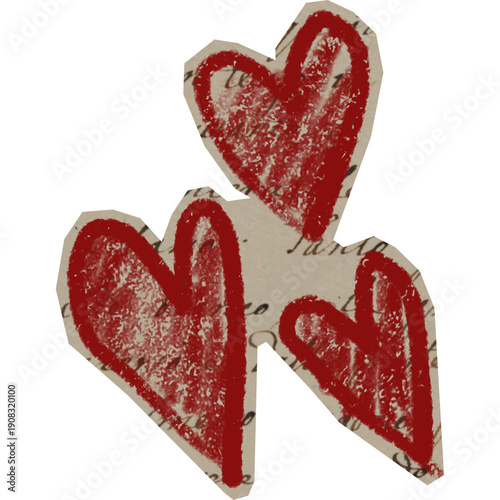 three heart shape with handdrawn crayon on cutout for scrapbook
