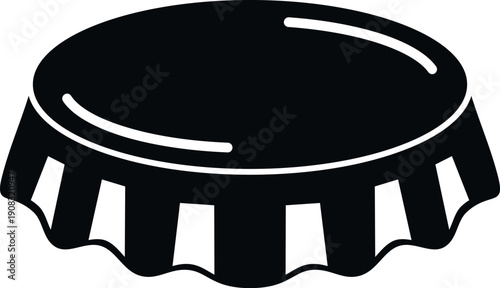 Black bottle cap vector icon representing a metal crown closure