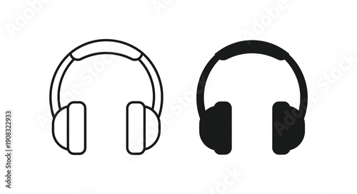 A minimalist depiction showcases two variations of wireless headphones one outlined and one solid high quality professional