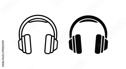 A simple black and white illustration depicts two pairs of over ear headphones side by side high quality professional detailed modern