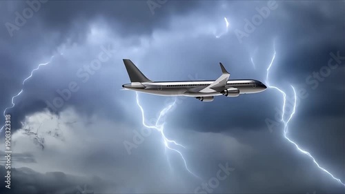 Wallpaper Mural Airplane flying through a dramatic thunderstorm with lightning strikes. Torontodigital.ca