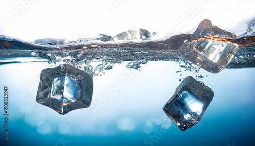 Clear Ice Cubes Float Freely In Sparkling Water Creating A Refreshing Cool Atmosphere The Scene Captures A Bright And Cheerful Essence Evoking Feelings Of Relaxation And Hydration