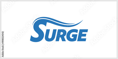 Blue Surge Text Logo with Dynamic Wave Element
