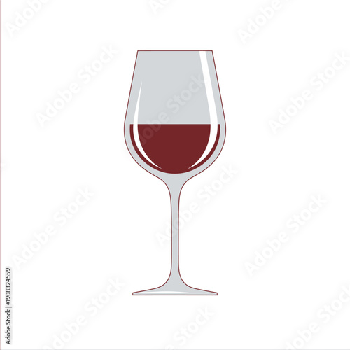 Modern Red Wine Glass Icon with Dark Ruby Red Liquid