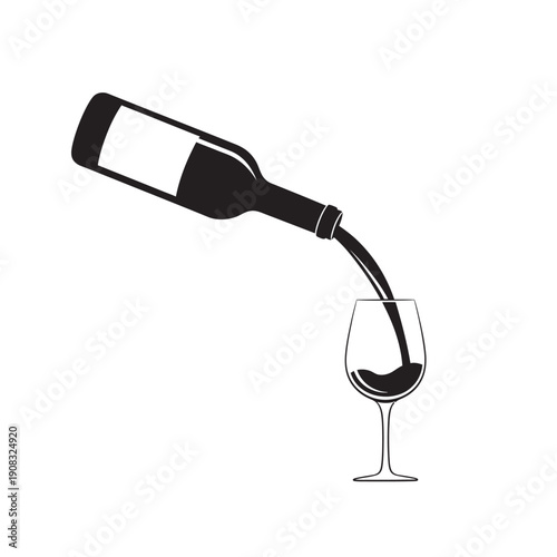 Black and White Silhouette of Wine Pouring from Bottle into Glass