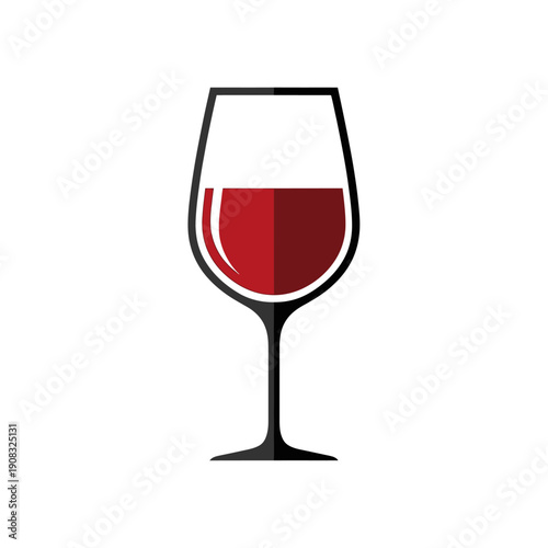 Red Wine Glass Icon, Flat Design, Isolated on White Background