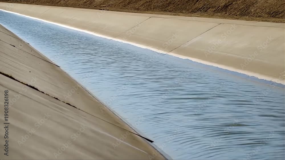 custom made wallpaper toronto digitalConcrete canal with flowing water under a clear sky, representing water management and infrastructure.