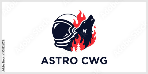 Astronaut Helmet and Fiery Howling Wolf Mascot Logo Design