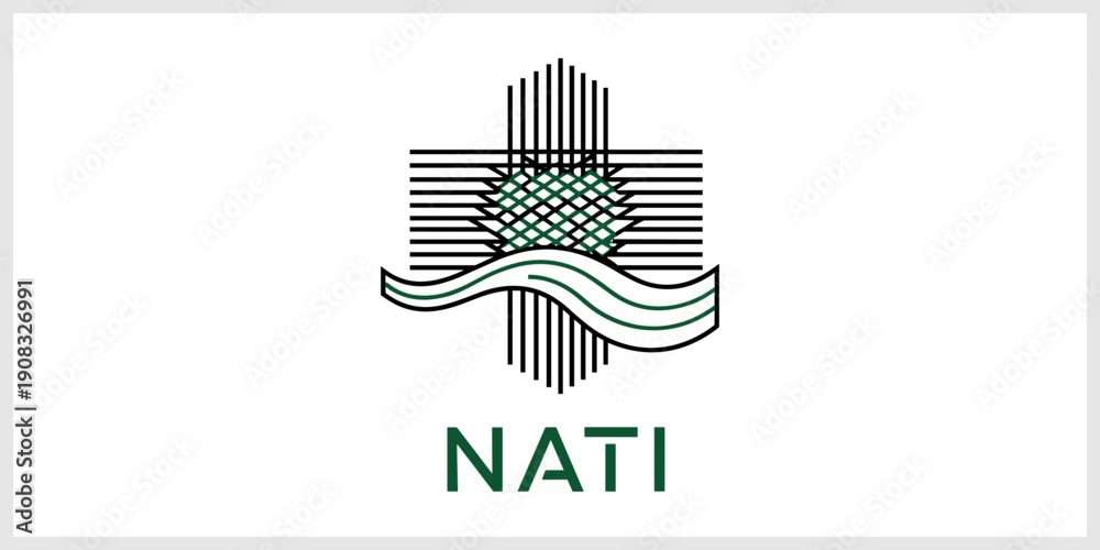 Fototapeta premium NATI Logo with Stylized Green Thistle Wavy Lines and Vertical Bars