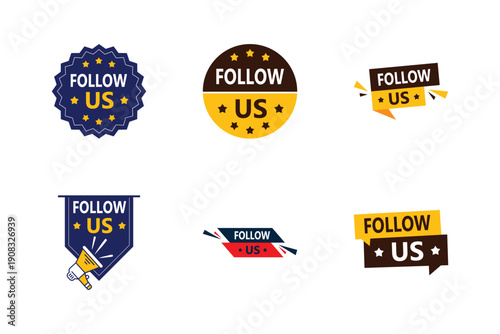 Follow Us Badge Icon Set Social Media Marketing CTA Vector