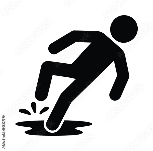 Vector silhouette of a person stepping into a puddle of water