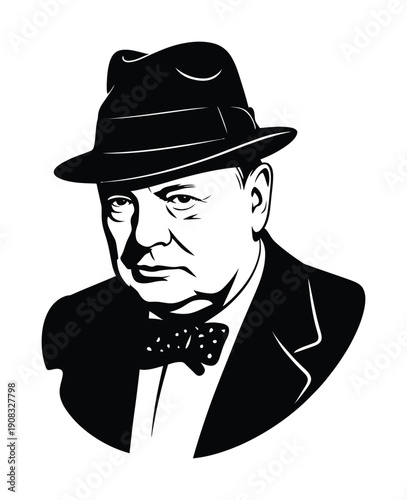 Vector illustration of a man in a suit and hat.