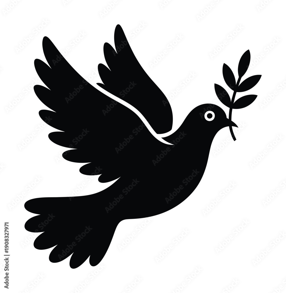 Obraz premium Vector silhouette of a dove carrying an olive branch in flight