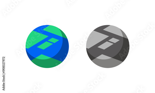 抽象的な地球モチーフのシンプルアイコンセット（カラー・モノクロ）