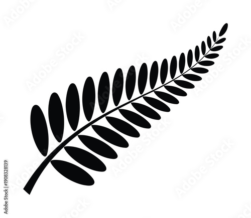 Black vector illustration of a stylized fern leaf on a white background