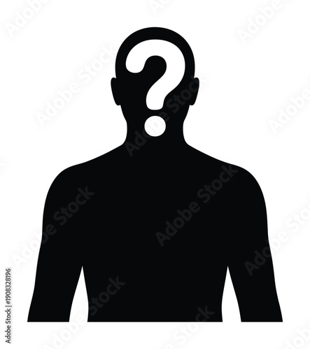 Black silhouette of a man with a question mark as a vector head