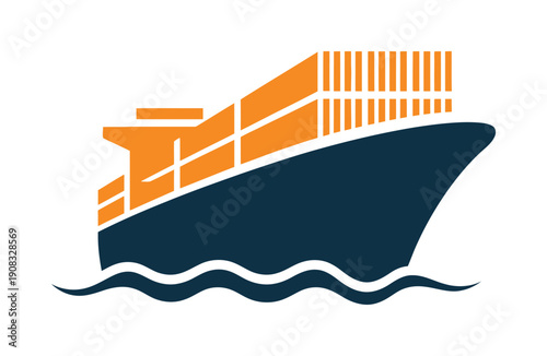Vector illustration of a cargo ship sailing on waves with orange containers
