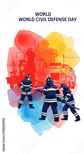 Firefighters responding to emergency on World Civil Defense Day  
