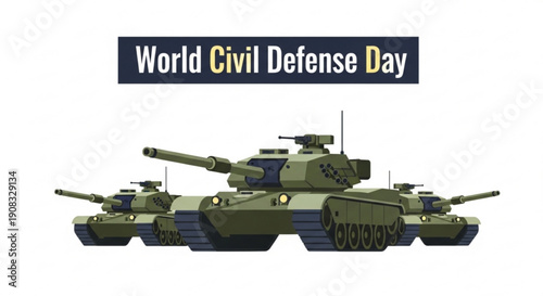 Military tanks illustration for World Civil Defense Day  