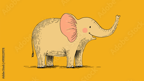 Happy baby elephant illustration with pink ears