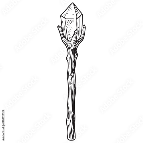 Magic Wand Engraving Fantasy Wizard Staff Arcane Illustration