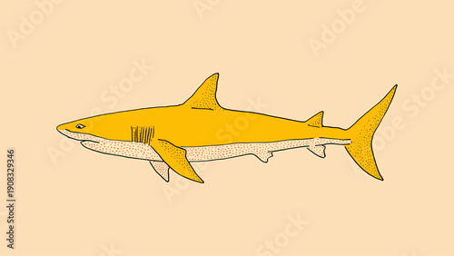 Minimalist shark illustration with yellow body and dotted texture