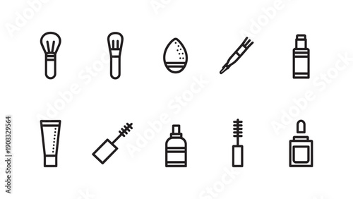 Set of minimalist cosmetic and makeup icon linear vectors