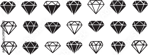 A set of diamonds in a flat style. Royal diamond icons collection set. Gemstone icons in a linear minimal style. Vector icon logo design diamonds.