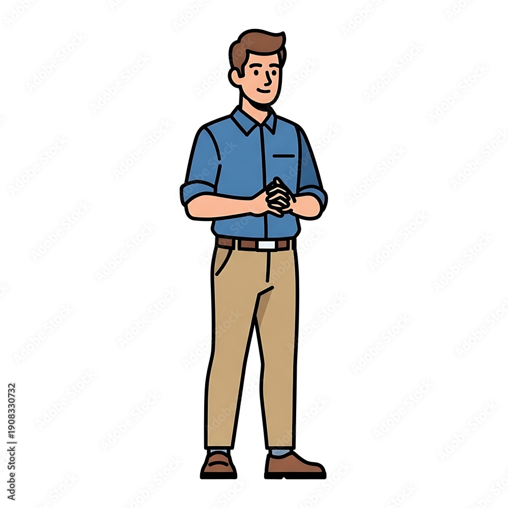 Obraz premium Cartoon Man Holding Remote Control Device.