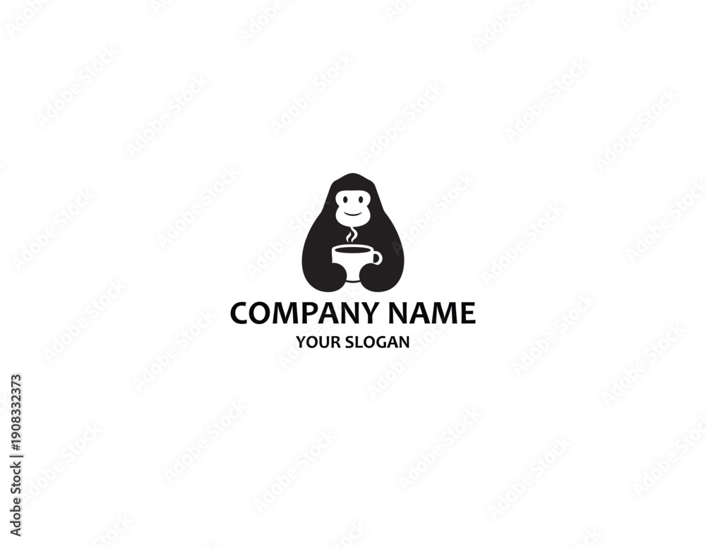 Fototapeta premium Monkey hold mug coffee drink logo vector icon illustration