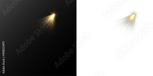 Golden spotlight with a soft directional beam and star-like flare, creating a dramatic stage lighting effect on a dark background.