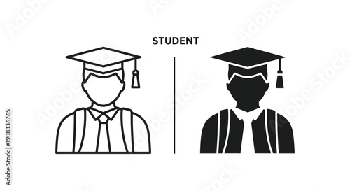 Two graduation cap icons are displayed one outlined in black and the other filled black representing students