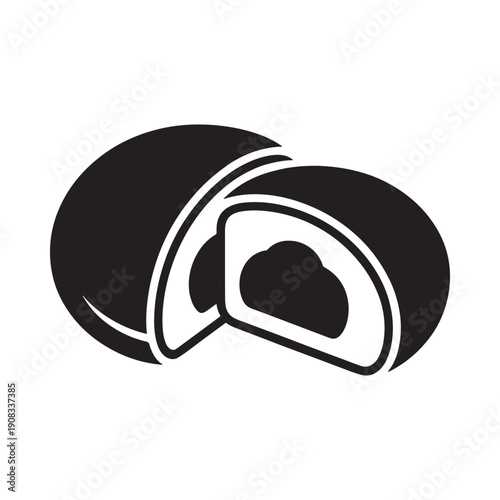 A simple black and white illustration of a sliced chocolate roll cake