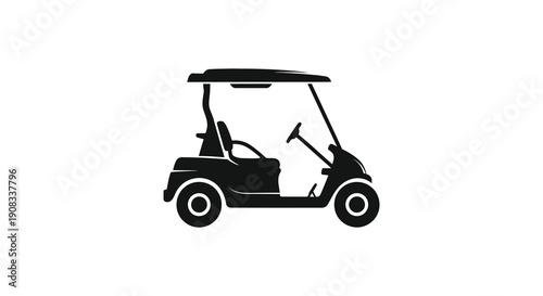 A stark black silhouette depicts a golf cart showcasing its simple form against a white background high quality