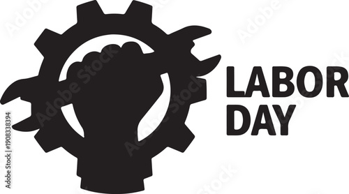 Creative black and white graphic celebrating labor day with gear and light bulb motif