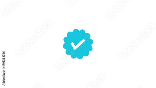 Blue check mark verification badge animation isolated on white background. Approval, success, confirmation, and validated status concept motion graphic for web and mobile interfaces. 