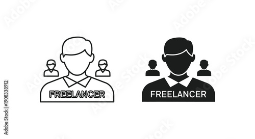 A pair of freelancer icons are displayed one in black outline and the other solid black side by side