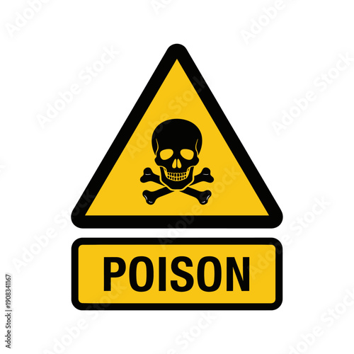 Danger Poison Sign: Skull and Crossbones Warning Symbol with Text