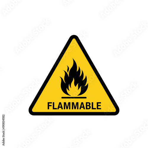 Flammable Warning Sign: Black Flame Symbol on Yellow Triangle with Text