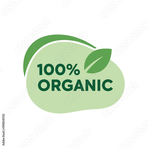 100% Organic Label with Leaf Icon - Natural Product Guarantee