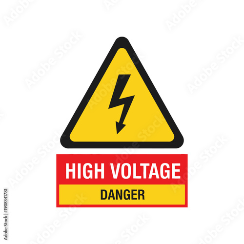 High Voltage Danger Sign with Lightning Bolt Symbol - Warning Alert