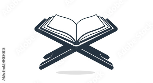 Islamic Holy Book Quran Open on a Traditional Wooden Book Stand Simple Line Art