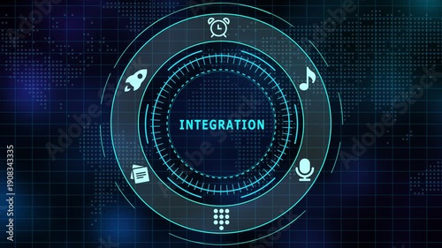 Seamless system integration icon representing digital connectivity and unified data technology solutions for professional business infrastructure.