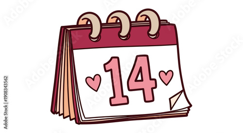 Valentines Day Calendar Page Showing the Date 14 in Pink and Burgundy