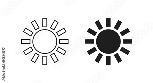A minimalistic graphic depicts two circular sun like icons one with open rays and one solid contrasting forms