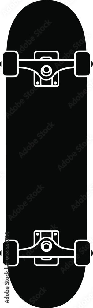 Obraz premium A skateboard viewed from above on a white background with wheels and trucks visible jfwmmv2nlzwo3ktytqjyxktl1ygn00smzmjntyd