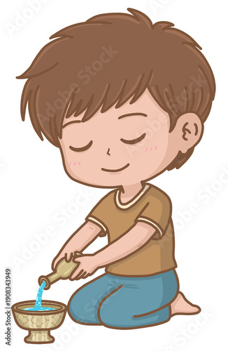 cartoon boy doing libation