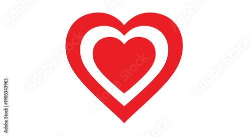 Concentric Red Hearts Symbol on White Background