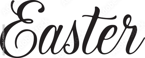 A beautifully scripted word easter in elegant black cursive font