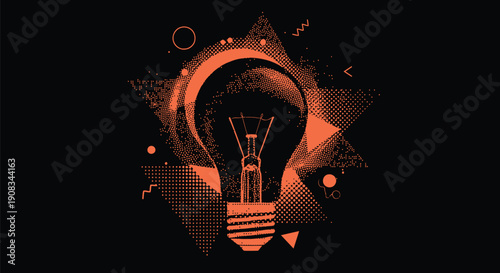 Abstract Trendy Halftone Collage Electric Bulb with Bold Contrast and Modern Graphic Design Style